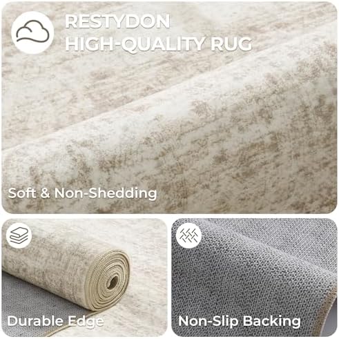 5x7 Area Rugs for Living Room,Large Washable Rug,Beige - Image 7