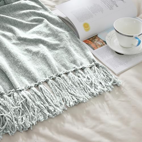 CozeCube Chenille Throw Blanket, Baby Blue Fringe Blanket, 60"X80" - Image 6