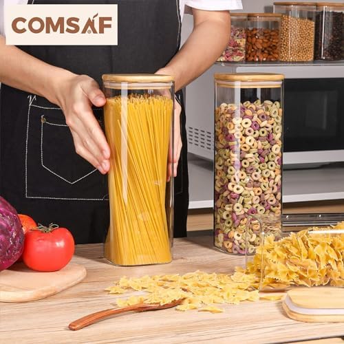 ComSaf Pasta Containers Storage 2.2 Qt, Spaghetti Jar, Set of 3 Tall Jars - Image 5