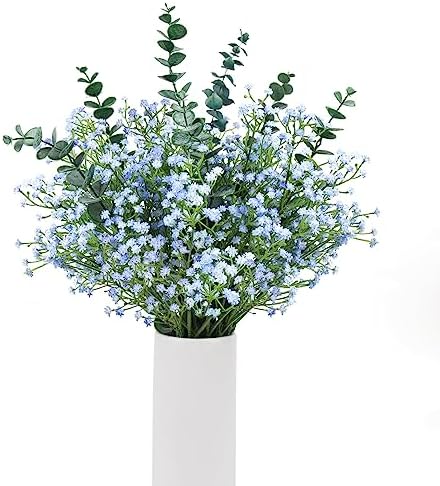 Blue Babys Breath Artificial Flowers with Fake Eucalyptus Leaves, 18Pcs - Image 5