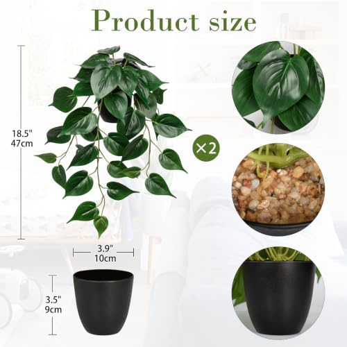 2 Pack Artifitial Hanging Plants 18" Fake Devil's Ivy Pothos Plants - Image 3