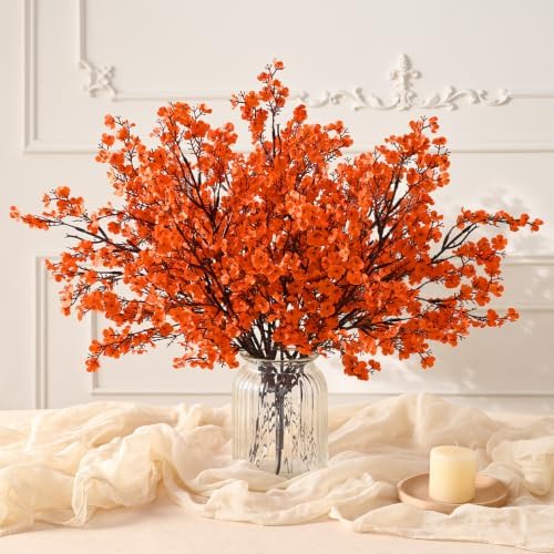 20 Pcs Baby Breath Flowers Artificial Bulk, Fake Fall Flowers, Orange by Yastouay