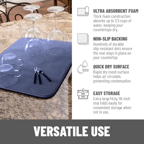 Bellemain Dish Drying Mat, Drying Matt Kitchen Counter, 16" x18" -Navy - Image 4
