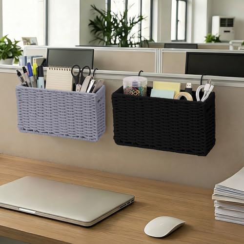 Cotton Rope Woven Bedside Caddy for Dorm Bed, Foldable Bedside Shelf Bunk Bed Accessories, College Dorm Room Essentials Hanging Organizers Storage Basket, Room Decor Magazine File Holder (Gray) - Image 4