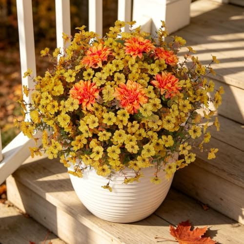 Hrobek Artificial Mums for Outdoors Planter Silk Fake Flower for Fall Decor by HomePage