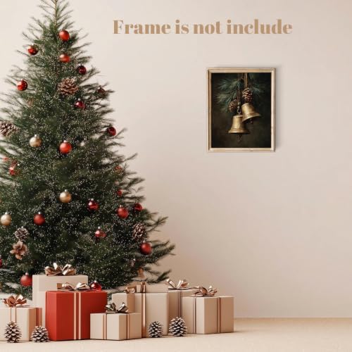 ZBJLLK Vintage Christmas Bells Canvas Wall Art, Gold Brass Bells Pine Cone Still Life Oil Painting Style Print, Premium Canvas Material & Ready to Frame, for Living Room Bedroom Fireplace Entryway Home Decor, 8x10Inch Unframed - Image 4