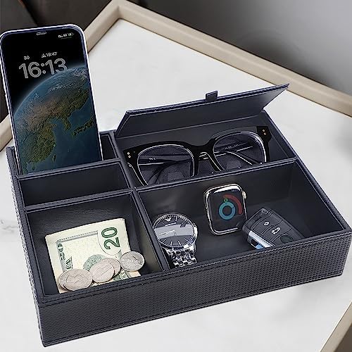 Zcaukya Men's Valet Tray, 5 Compartments, Black - Image 4