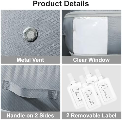 Comforter Storage Bag - Large Capacity Blanket Storage Bags 3-Layer Ultra Space Saving Self Compression Organizer, Washable Compression Bags for Storage Comforter Blanket, 2-Pack, Grey - Image 6