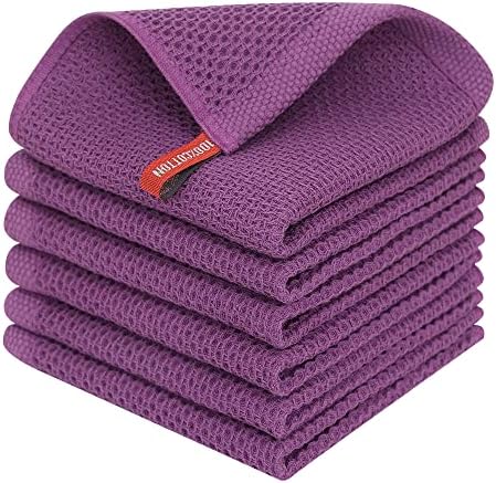 Homaxy 100% Cotton Waffle Weave Kitchen Dish Cloths 6-Pack, Purple by Homaxy