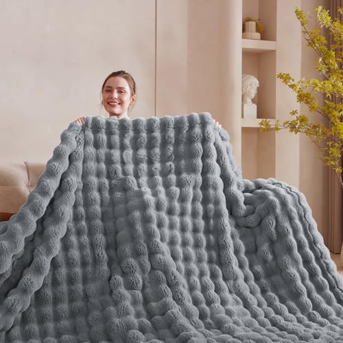 50"x60" Ultra-Soft Fuzzy Faux Fur Throw Blanket, Grey - Image 2