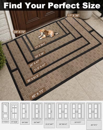 Mibao Front Door Mat Outdoor Entrance, 36" x 24" Heavy Duty Welcome Mat for Outdoor and Indoor, Waterproof Dirt Trapper Doormat, Super Absorbent Indoor Entryway Mat for Patio & Porch - Beige - Image 3