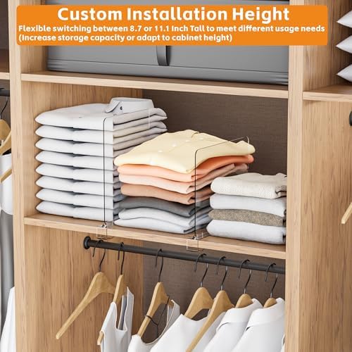 Yieach 6 Pack Acrylic Shelf Dividers for Closet Organization,Towel,Sweater,Purse Organizer - Adjustable Height - Vertical Shelf Separators for T Shirt,Clear Closet Shelf Divider for Wood Shelves - Image 2