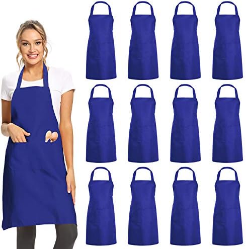DUSKCOVE 12 Pack Plain Bib Aprons with 2 Pockets - Blue Unisex Commercial Apron Bulk for Kitchen Cooking Restaurant BBQ Painting Crafting by DUSKCOVE