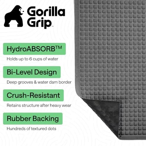 GORILLA GRIP® HydroABSORB Door Mat for Indoor Outdoor Use, 47x35 Gray - Image 3