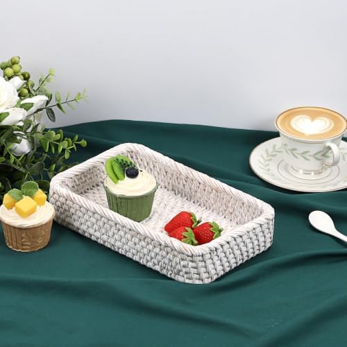 Hipiwe Decorative Key Tray for Entrayway Table Whitewash Rattan Basket Tray - Image 7
