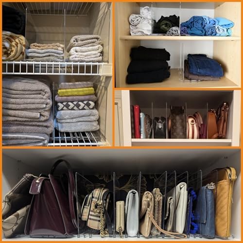 Yieach Clear Acrylic Shelf Dividers for Closet Organization,8 Pack Adjustable Bags,Clutch,Purse Organizer and Storage,Handbag Organizer for Closets,Purse Divider,8.8″ Tall Sweater,Tshirt,Towel Divider - Image 2