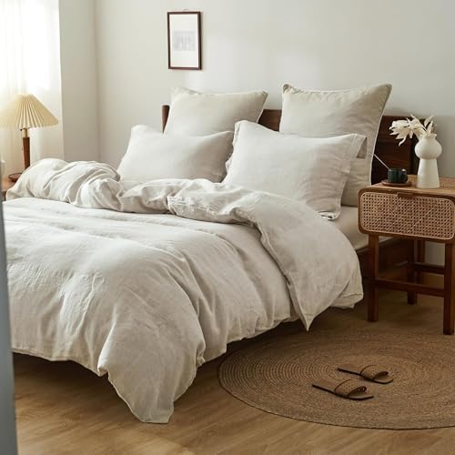 100% French Linen Pillow Shams Basic Style - Pack of 2 - Washed Solid Color Natural Flax Soft Breathable - Linen, 20'' x 26'' - Image 5