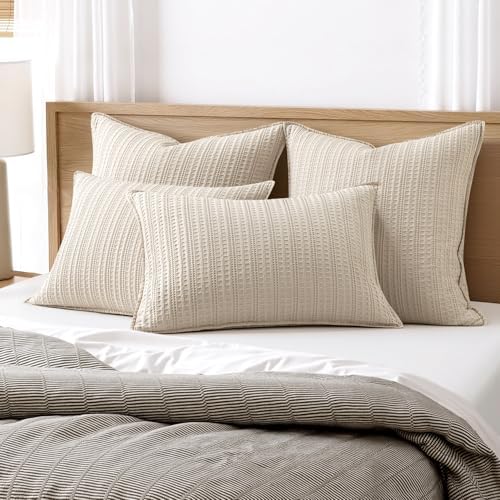 Decorative Waffle Pillow Shams King Size 20x36 Oatmeal 2 Pack - Image 2