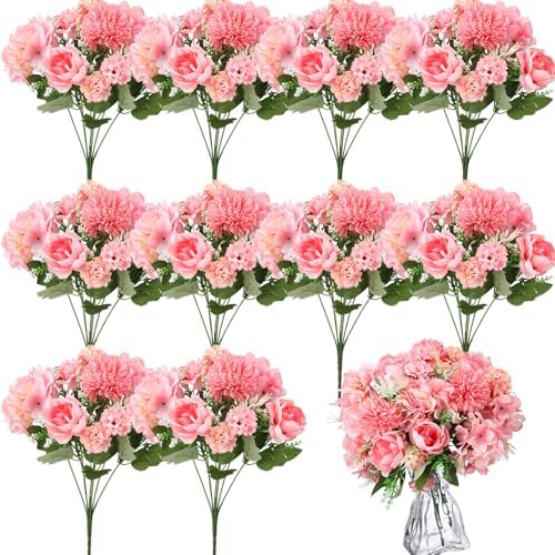 Tigeen 24 Bundles Artificial Flowers Bouquet Silk Peonies, Rose Pink by Tigeen
