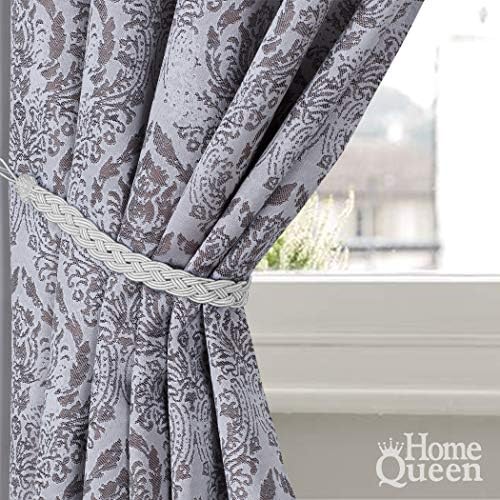 Home Queen Handwoven Rope Curtain Tiebacks for Drapes, 4 Pack Rope Holdbacks with Hooks, 23 Inch Long Polyester and Cotton Braided Tie Backs for Thick and Sheer Curtains,Silver - Image 4