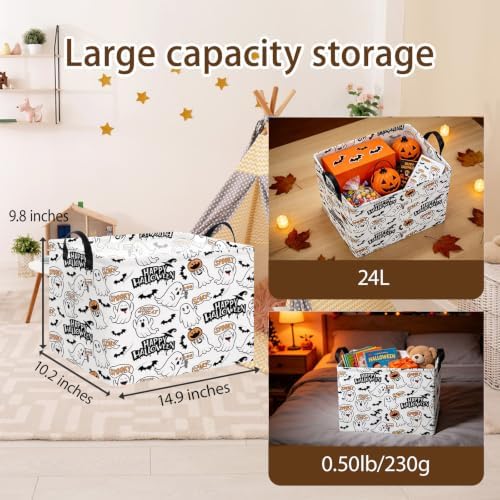 NTAO Gift Storage Basket Empty for Halloween, Storage Bin with Handles, Room Decor, Book Box(Spooky Ghost) - Image 2
