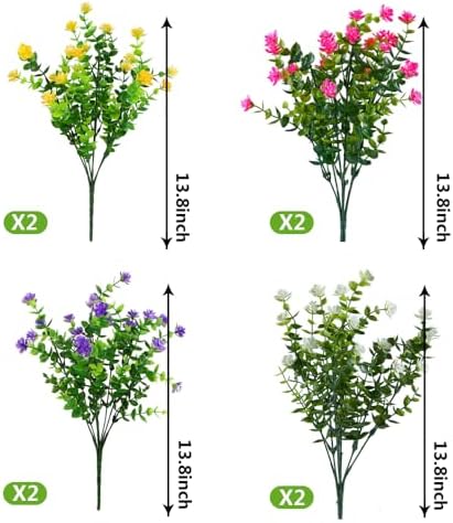 8 Bundles Artificial Flowers, Fake Artificial Greenery UV Resistant No Fade Faux Plastic Plants for Wedding Bridle Bouquet Indoor Outdoor Home Garden Kitchen Office Table Vase - Image 2