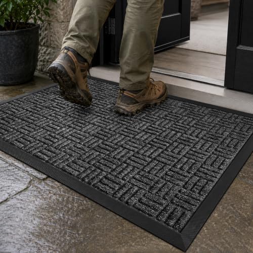 Mibao Front Door Mat Outdoor Entrance, 29.5" x 17" Heavy Duty Welcome Mat for Outdoor and Indoor, Waterproof Dirt Trapper Doormat, Super Absorbent Indoor Entryway Mat for Patio & Porch - Gray by Mibao