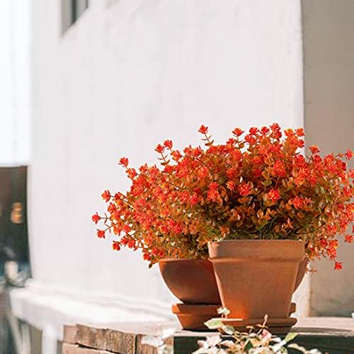 24PCS Artificial Eucalyptus Plants,Fake Boxwood Shrubs UV Resistant No Fade Faux Plastic Greenery for Wedding Bridal Bouquet Indoor Outdoor Home Garden Kitchen Office Table Vase(Fall Orange) - Image 3