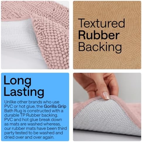 GORILLA GRIP Bath Rug Mat for Bathroom, Absorbent Chenille 24x17 Dusty Rose - Image 3