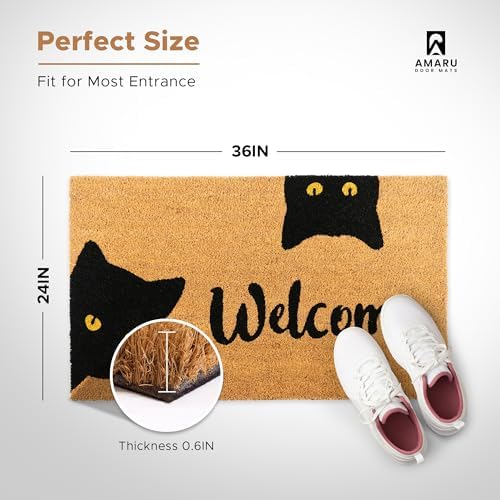 Coir Welcome Mat, Non-Slip, Welcome Cats, 24 x 36 in - Image 2