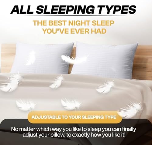 EverSnug Adjustable Layer Luxury Set of 2 Pillows for Side, Front & Back Sleepers, Cooling Hotel Pillows with 3 Layers, Goose Feather Pillow for Sleeping, Neck & Back Support (King) - Image 4