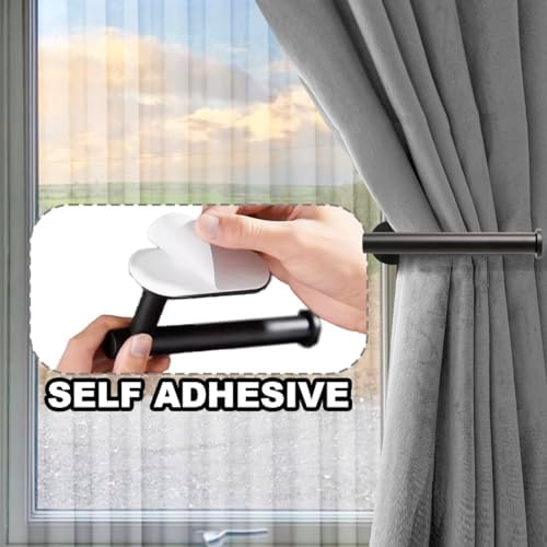 MaxMona Adhesive Curtain Holdbacks, No Drill Tie Backs, 2 Pack, Black - Image 2
