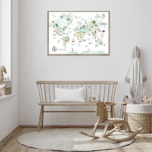 Green Kids World Map Wall Art Animal Map Canvas Wall Art Nursery Wall Decor World Map Poster Childrens Room Decor Playroom Prints Educational Artwork 16x24 Inch Unframed - Image 5