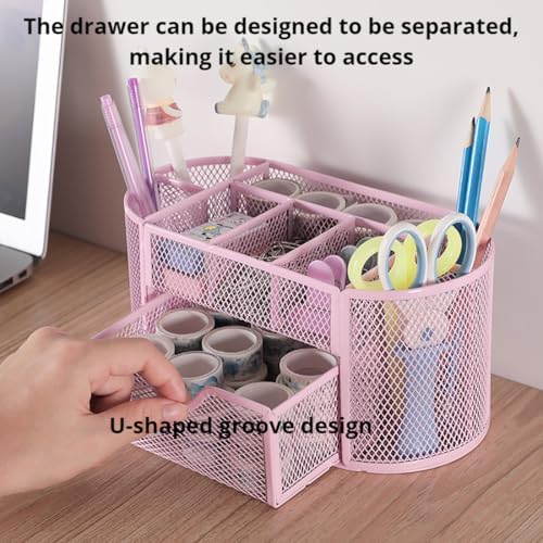 Wire Mesh Desk Organizer, Pink Pen Holder and Desk Organizer with Compartments, Desk Drawer Organizers and Accessories for Office School Home Supplies Teacher Students - Image 2