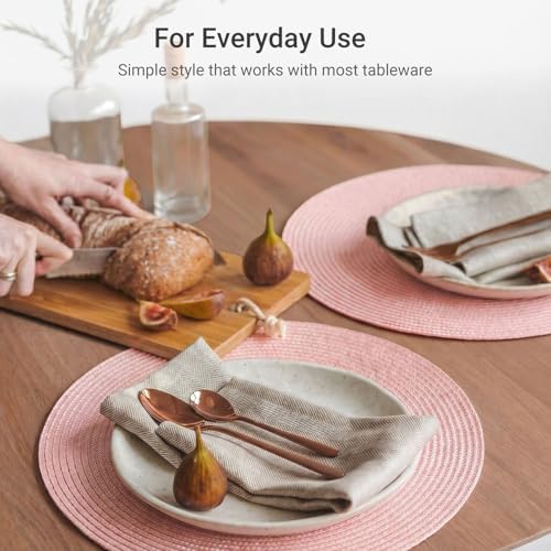 FunWheat Round Braided Placemats Set of 4 Table Mats for Dining Tables Woven Washable Non-Slip Place mats 15inch (Pink, 4pcs) - Image 5