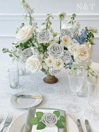 Artificial Flowers Real Touch Fake Rose Flowers with Stem Decorations,50Pcs - Image 5