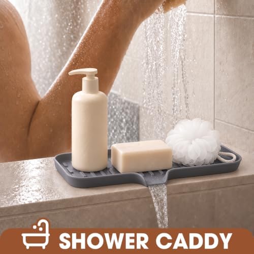 CAKETIME 2 Pack Silicone Soap Dish with Drain Spout for Bathroom Shower Caddy Kitchen Counter Bar Sponge Holder Drying Rack Sink Organizer Essentials Apartment Home Household Must Haves 2026 - Image 3