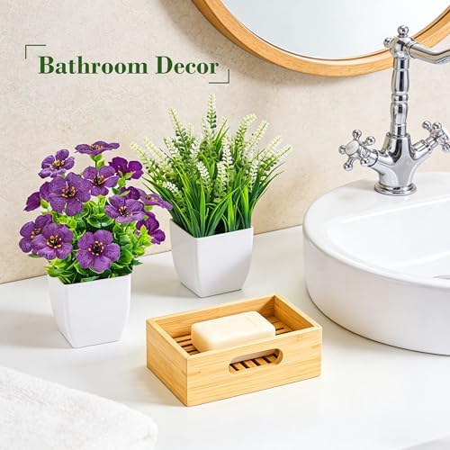 Der Rose 4 Pack Small Artificial Flowers in White Pots, Spring Home Decor - Image 6