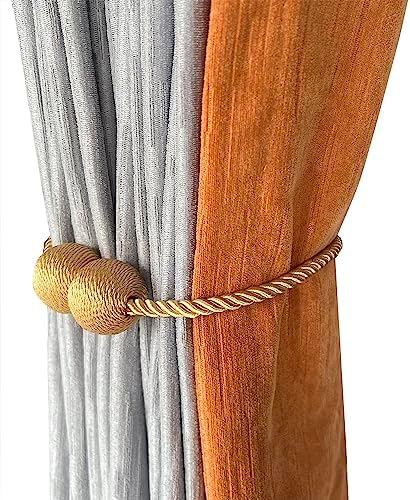 MELALUXE 2 Pack Magnetic Curtain Tiebacks, Decorative Curtain Holdbacks for Window Décor (Gold) - Image 3