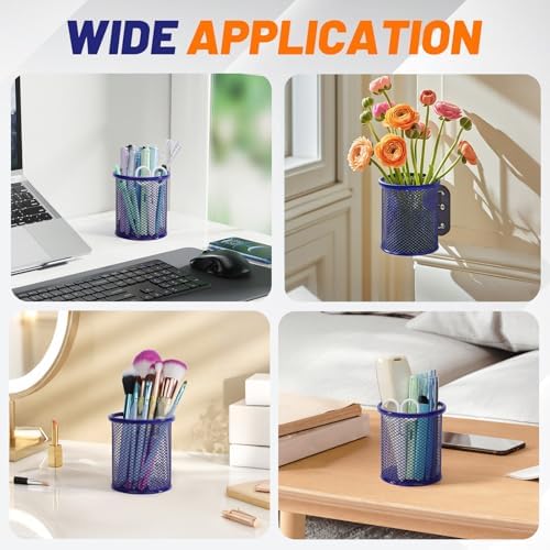 Segarty Pen Cup, 6 Pack Round Cute Dark Blue Pen Holder for Desk, Wire Mesh Pencil Holder Container Set, Desktop Organizer for Office Supplies, Maker, School, Home Storage, Makeup Brush - Image 6