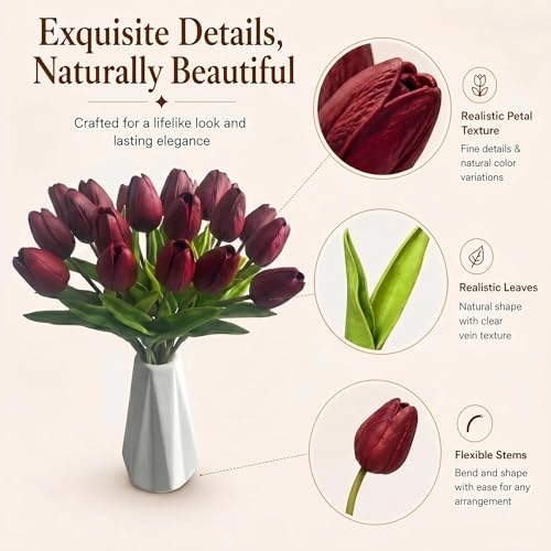 Mandy's 20pcs Artificial Burgundy Tulips - Image 4