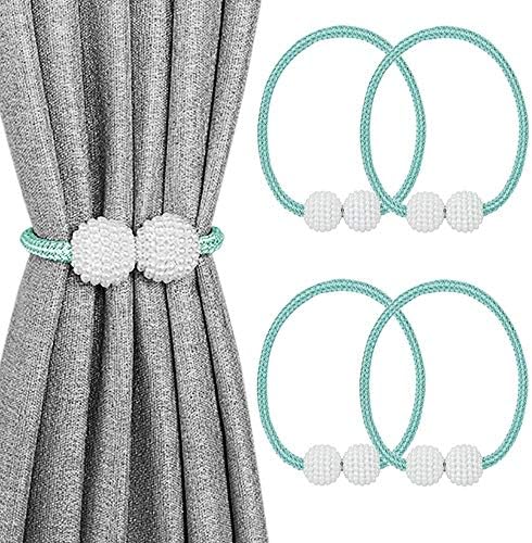 MELALUXE 4 Pack Magnetic Curtain Tiebacks, Decorative Curtain Holdbacks for Window Décor (Teal) by Melaluxe