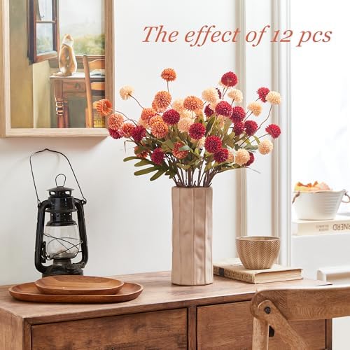 SITUMEIZI Orange Fake Silk Pompon Mums Artificial Fall Flowers with Stems - Image 5