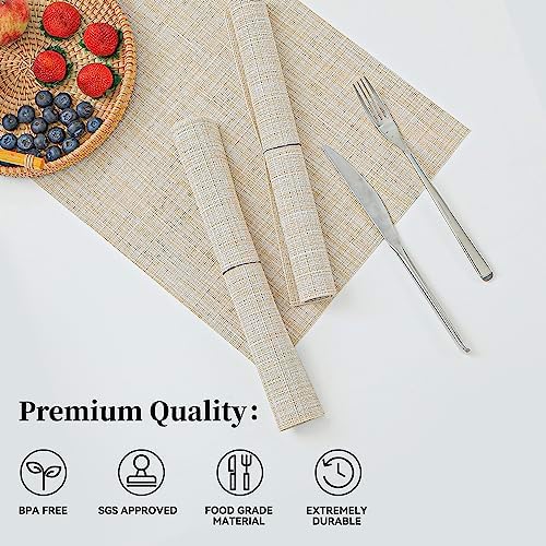 Leetaltree Beige Placemats Set of 4 - Heat-Resistant, Non-Slip Table Mats, Washable Woven Vinyl for Indoor & Outdoor Dining - Image 2