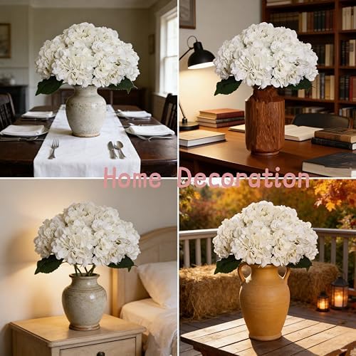 Kimura's Cabin 6pcs White Hydrangea Artificial Flowers Silk Fake Hydrangeas - Image 4