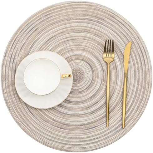 SHACOS Round Braided Placemats 15 inch Set of 4 Variegated Washable Kitchen Table Placemats for Home Wedding Party (Rainbow Gray, 4) - Image 2