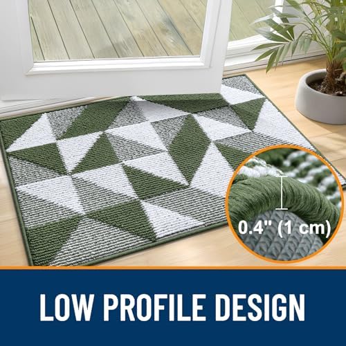 OLANLY Door Mat Indoor Entrance Washable 32x20, Odor-Free Low-Profile Front Back Geometric Doormat, Absorbent Resist Dirt Entry Carpet, Easy to Clean Sturdy Inside Floor Mats for Entryway, Green - Image 4