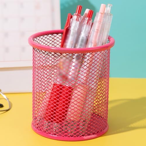 Pen Holder Cup Metal Mesh Pencil Holder Desk Pencil Cup Round Pen Organizing Cup Office Pen Organizer Cute Pencil Organizer for School Purple - Image 2