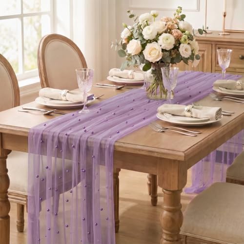 Artoid Mode Pearl Lilac Purple Gauze Table Runner 10FT Home Decor - Image 3