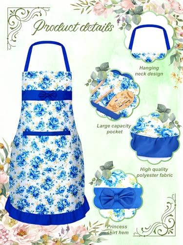 Zhanmai 6 Pack Floral Aprons for Women with 2 Pockets for Kitchen - Image 5